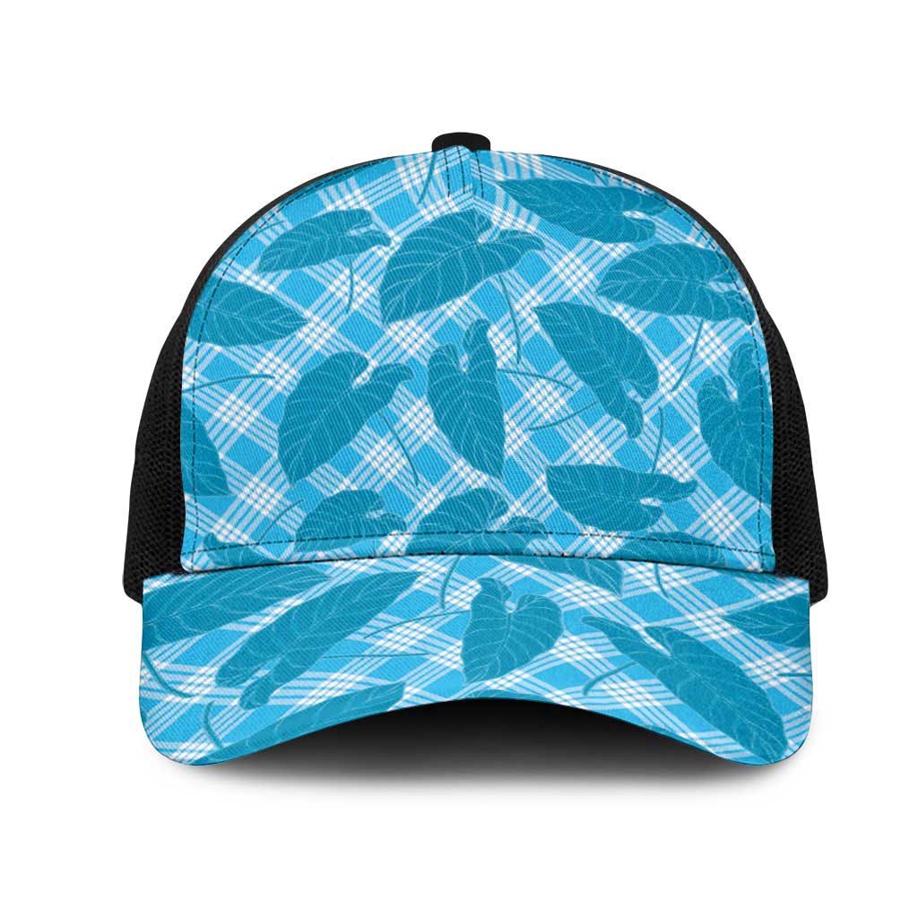 Blue Hawaii Kalo Palaka Motifs Mesh Trucker Cap Hawaiian Taro Leaves Elegant Vibes LT14 One Size Black Blue - Polynesian Pride