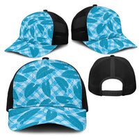 Blue Hawaii Kalo Palaka Motifs Mesh Trucker Cap Hawaiian Taro Leaves Elegant Vibes LT14 - Polynesian Pride
