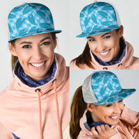 Blue Hawaii Kalo Palaka Motifs Mesh Trucker Cap Hawaiian Taro Leaves Elegant Vibes LT14 - Polynesian Pride