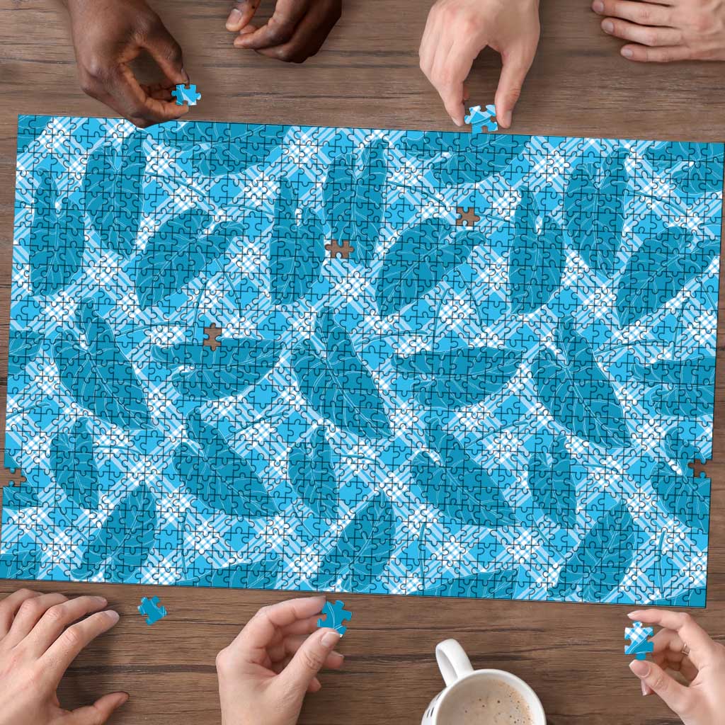 Blue Hawaii Kalo Palaka Motifs Puzzle Hawaiian Taro Leaves Elegant Vibes LT14 - Polynesian Pride