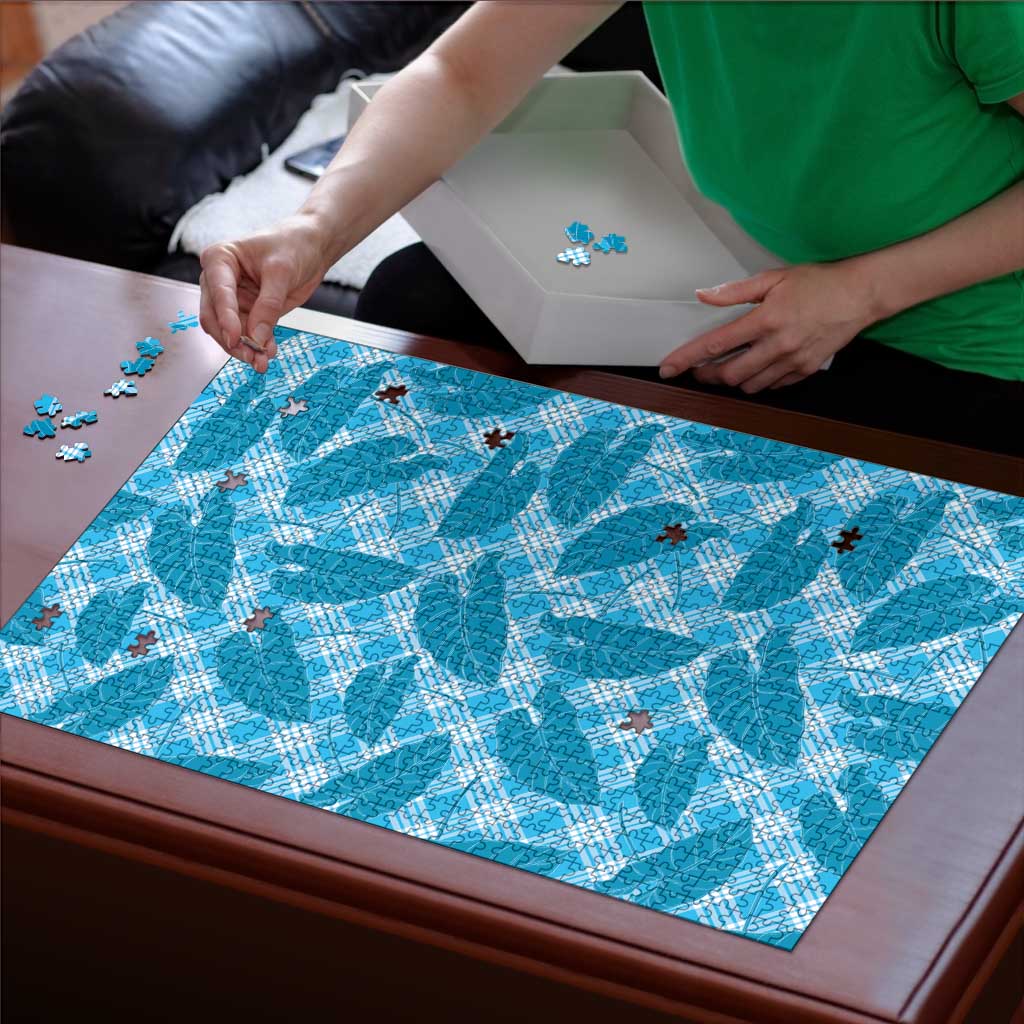 Blue Hawaii Kalo Palaka Motifs Puzzle Hawaiian Taro Leaves Elegant Vibes LT14 - Polynesian Pride