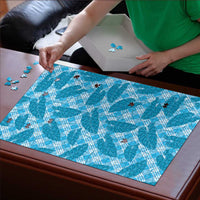 Blue Hawaii Kalo Palaka Motifs Puzzle Hawaiian Taro Leaves Elegant Vibes LT14 - Polynesian Pride