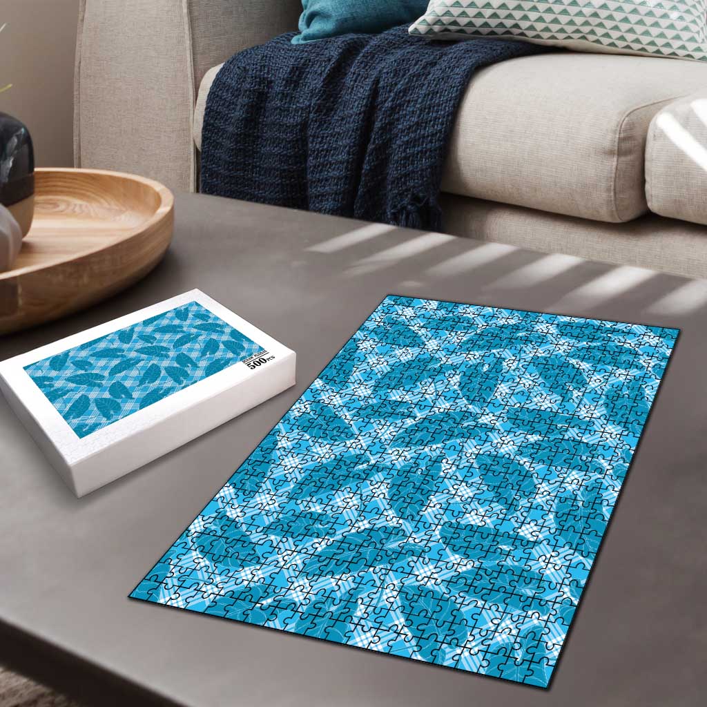 Blue Hawaii Kalo Palaka Motifs Puzzle Hawaiian Taro Leaves Elegant Vibes LT14 - Polynesian Pride