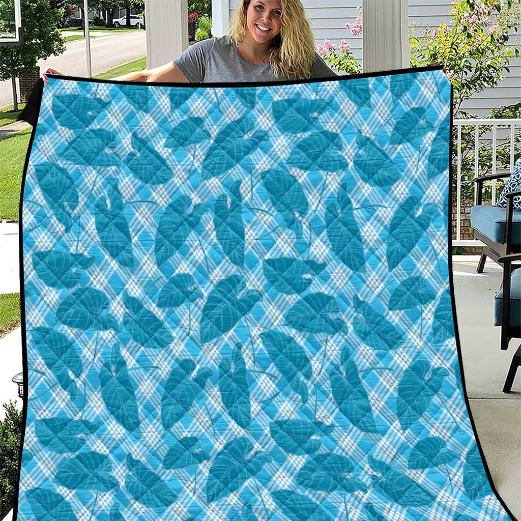 Blue Hawaii Kalo Palaka Motifs Quilt Hawaiian Taro Leaves Elegant Vibes - Polynesian Pride