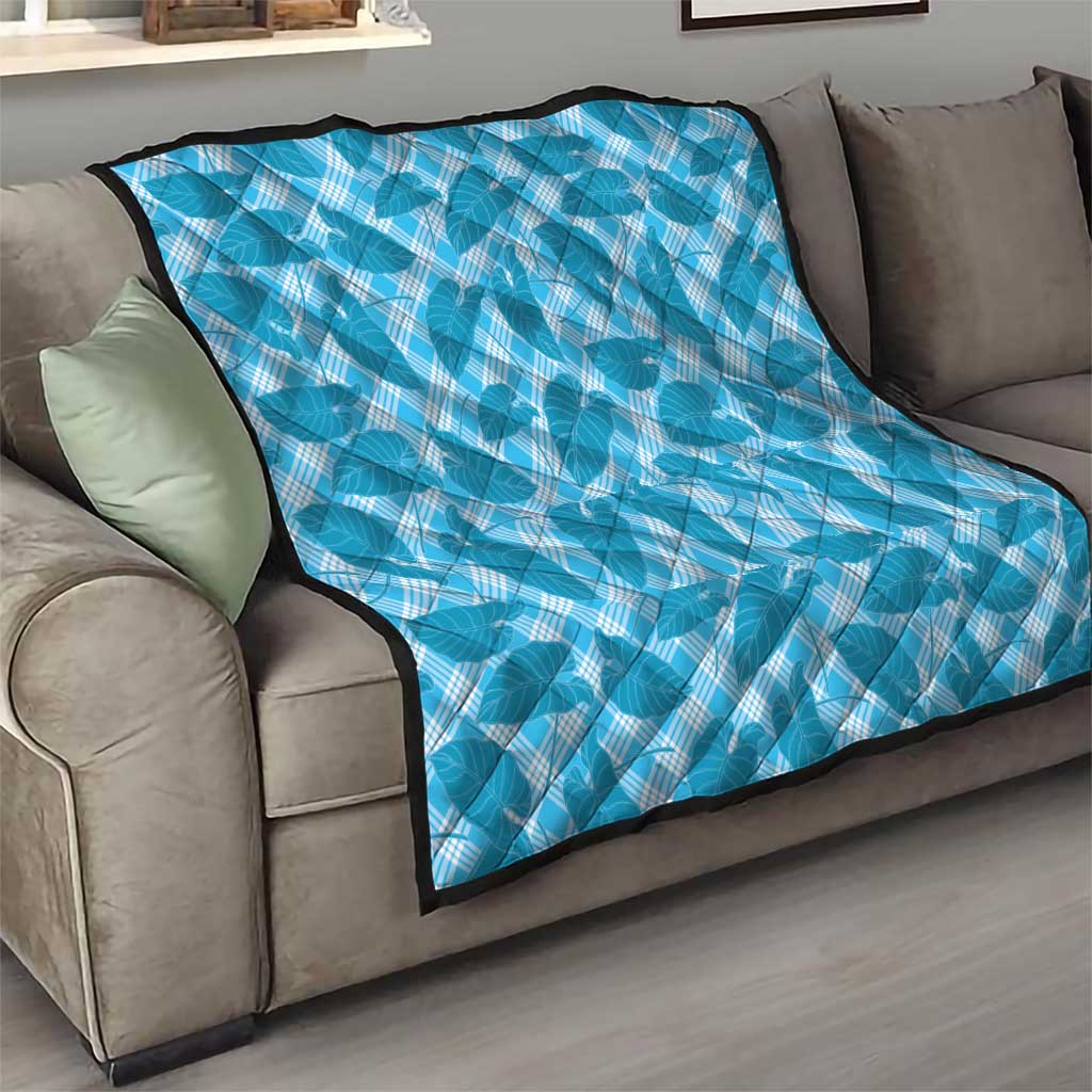 Blue Hawaii Kalo Palaka Motifs Quilt Hawaiian Taro Leaves Elegant Vibes - Polynesian Pride