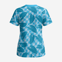 Blue Hawaii Kalo Palaka Motifs Scrub Top Hawaiian Taro Leaves Elegant Vibes LT14 - Polynesian Pride