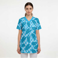 Blue Hawaii Kalo Palaka Motifs Scrub Top Hawaiian Taro Leaves Elegant Vibes LT14 - Polynesian Pride