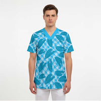 Blue Hawaii Kalo Palaka Motifs Scrub Top Hawaiian Taro Leaves Elegant Vibes LT14 - Polynesian Pride