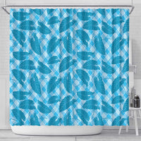 Blue Hawaii Kalo Palaka Motifs Shower Curtain Hawaiian Taro Leaves Elegant Vibes - Polynesian Pride