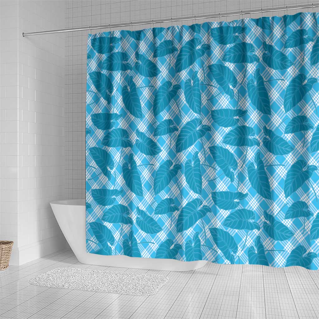 Blue Hawaii Kalo Palaka Motifs Shower Curtain Hawaiian Taro Leaves Elegant Vibes - Polynesian Pride