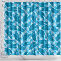 Blue Hawaii Kalo Palaka Motifs Shower Curtain Hawaiian Taro Leaves Elegant Vibes - Polynesian Pride