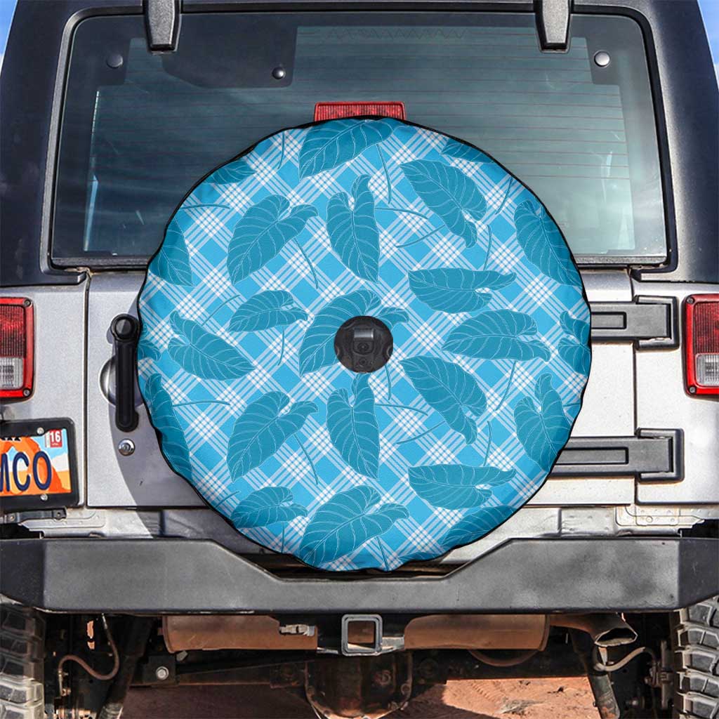 Blue Hawaii Kalo Palaka Motifs Spare Tire Cover Hawaiian Taro Leaves Elegant Vibes - Polynesian Pride