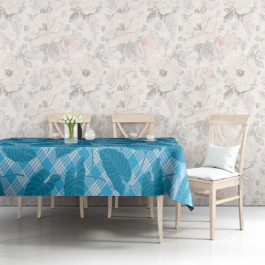 Blue Hawaii Kalo Palaka Motifs Tablecloth Hawaiian Taro Leaves Elegant Vibes LT14 - Polynesian Pride