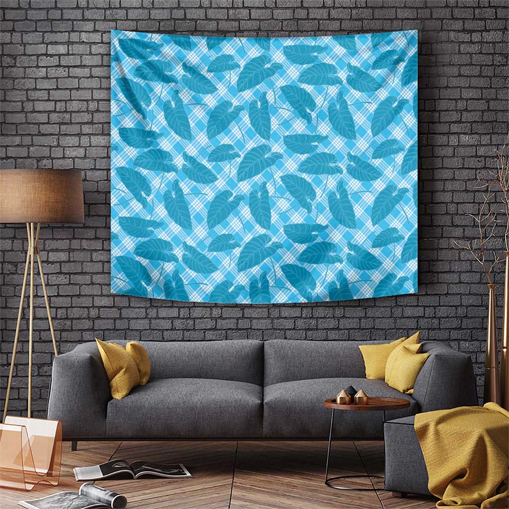 Blue Hawaii Kalo Palaka Motifs Tapestry Hawaiian Taro Leaves Elegant Vibes - Polynesian Pride