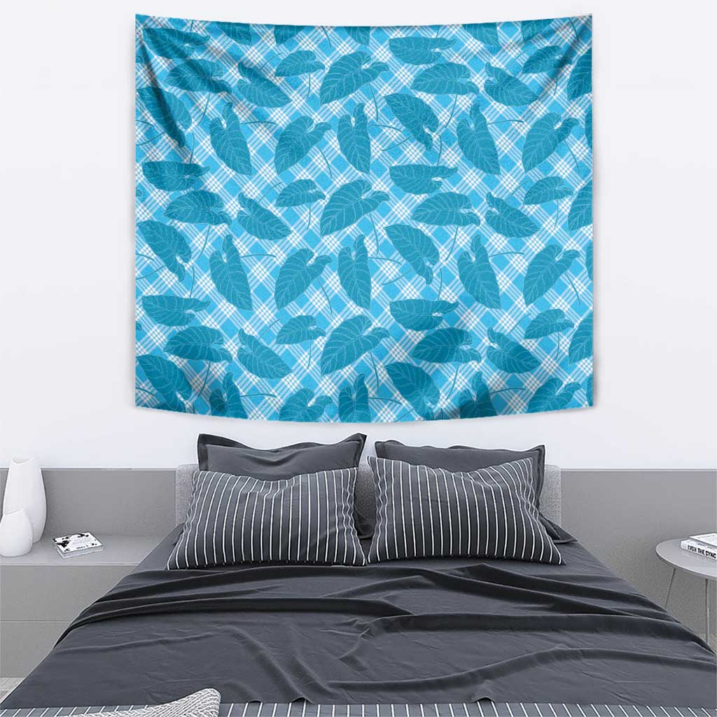 Blue Hawaii Kalo Palaka Motifs Tapestry Hawaiian Taro Leaves Elegant Vibes - Polynesian Pride