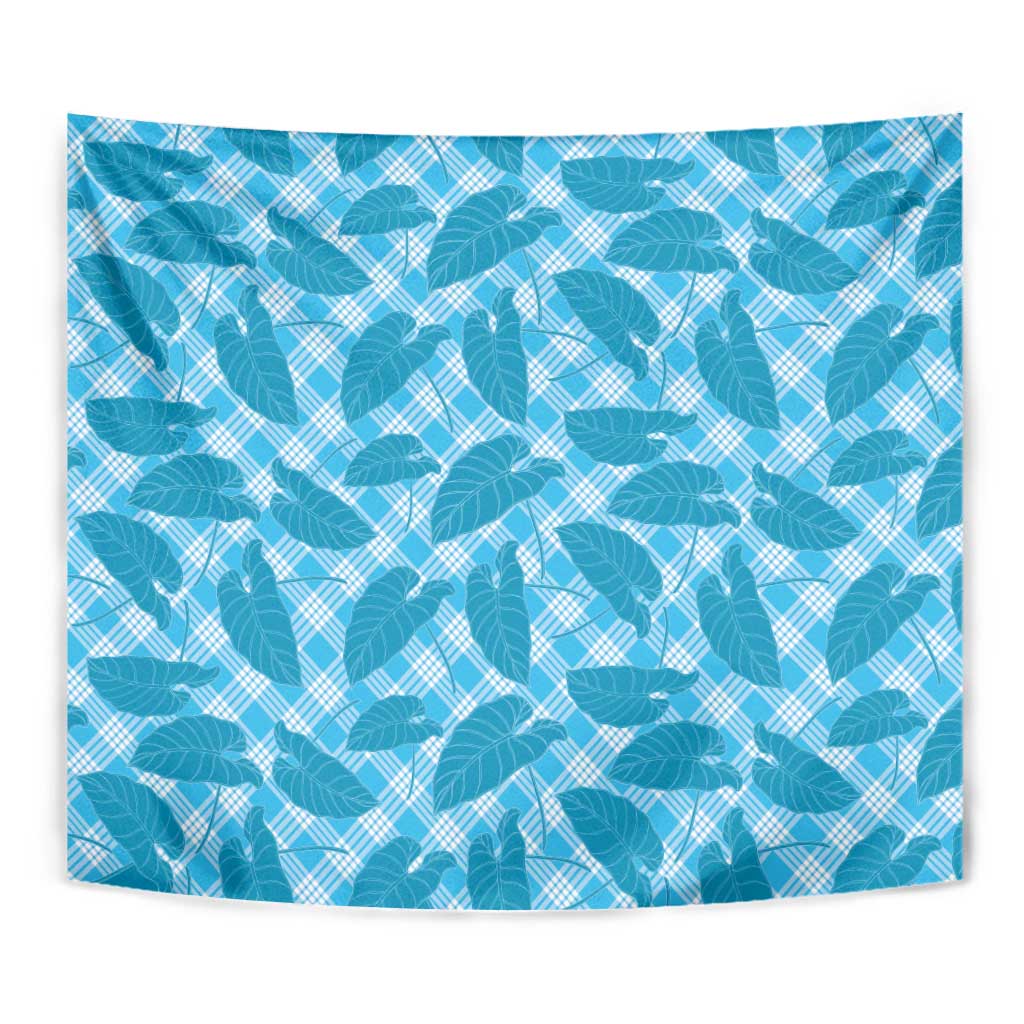 Blue Hawaii Kalo Palaka Motifs Tapestry Hawaiian Taro Leaves Elegant Vibes - Polynesian Pride