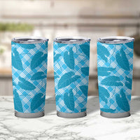 Blue Hawaii Kalo Palaka Motifs Tumbler Cup Hawaiian Taro Leaves Elegant Vibes - Polynesian Pride