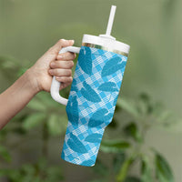Blue Hawaii Kalo Palaka Motifs Tumbler With Handle Hawaiian Taro Leaves Elegant Vibes - Polynesian Pride