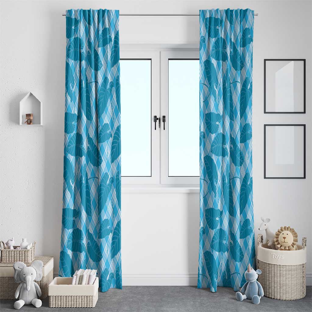 Blue Hawaii Kalo Palaka Motifs Window Curtain Hawaiian Taro Leaves Elegant Vibes - Polynesian Pride