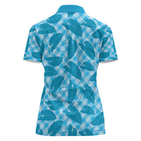 Blue Hawaii Kalo Palaka Motifs Women Polo Shirt Hawaiian Taro Leaves Elegant Vibes - Polynesian Pride