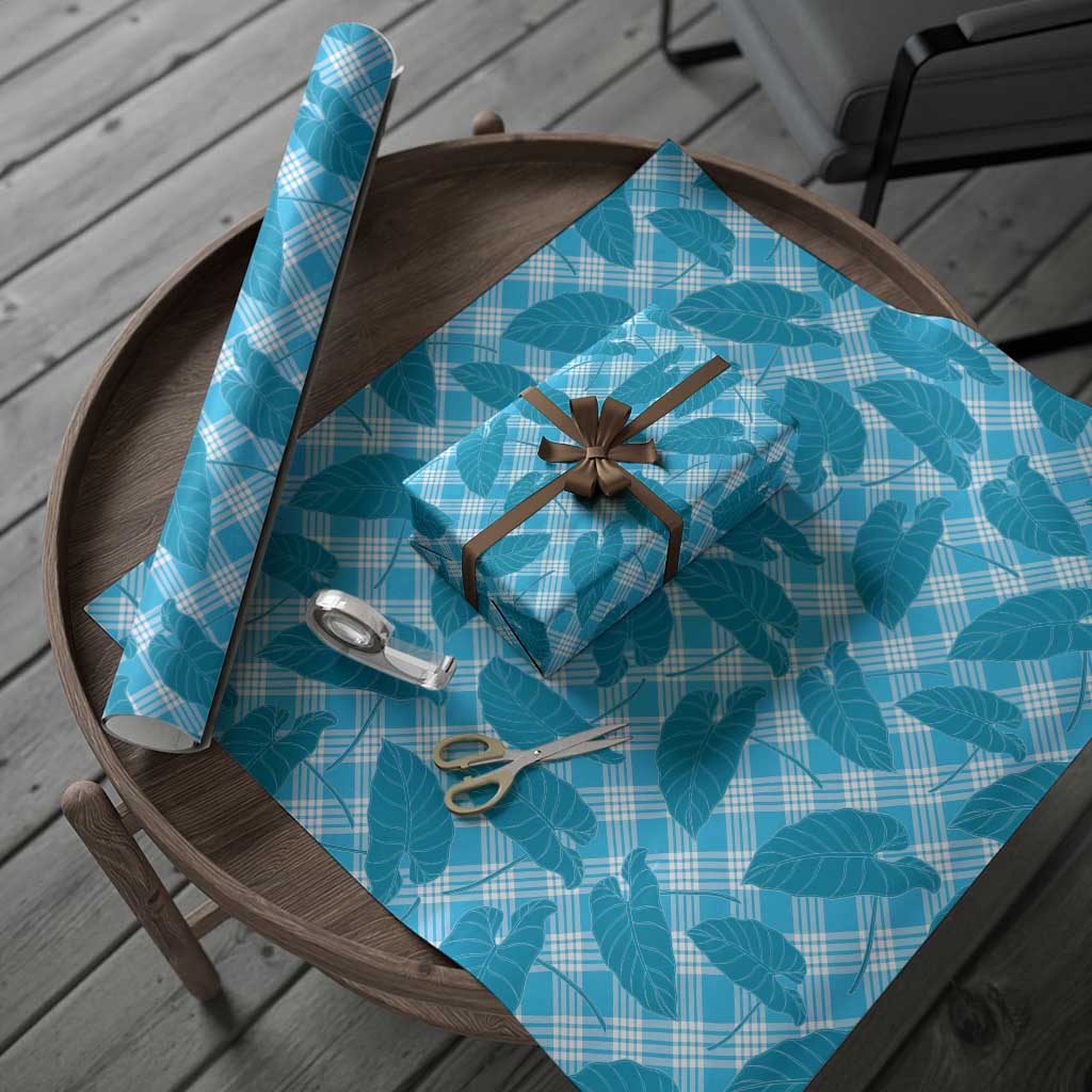 Blue Hawaii Kalo Palaka Motifs Wrapping Paper Hawaiian Taro Leaves Elegant Vibes - Polynesian Pride