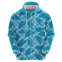 Blue Hawaii Kalo Palaka Motifs Zip Hoodie Hawaiian Taro Leaves Elegant Vibes LT14 - Polynesian Pride