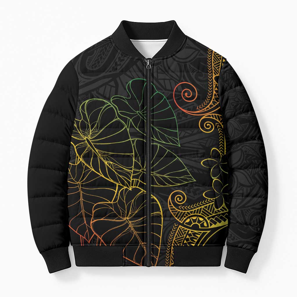 Aloha Hawaii Kalo Bomber Puffer Jacket Reggae Taro Polynesian Pattern LT14 Unisex Black - Polynesian Pride