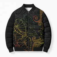 Aloha Hawaii Kalo Bomber Puffer Jacket Reggae Taro Polynesian Pattern LT14 Unisex Black - Polynesian Pride