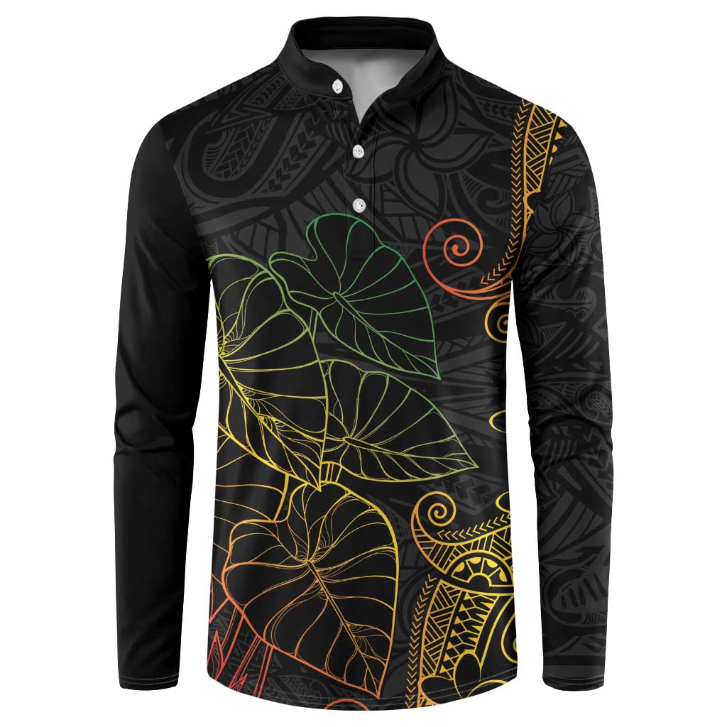 Aloha Hawaii Kalo Button Sweatshirt Reggae Taro Polynesian Pattern LT14 Black - Polynesian Pride
