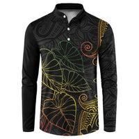 Aloha Hawaii Kalo Button Sweatshirt Reggae Taro Polynesian Pattern LT14 Black - Polynesian Pride