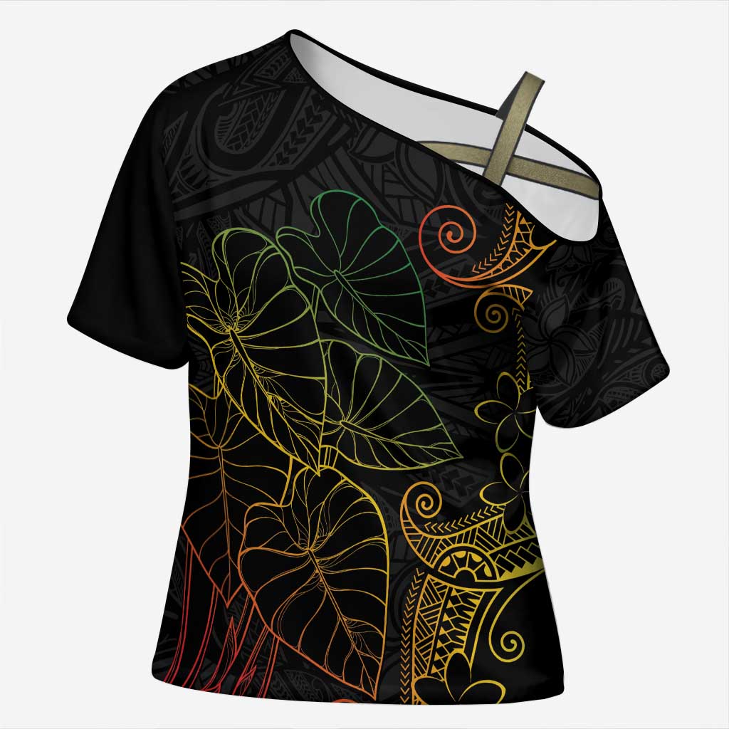Aloha Hawaii Kalo Cross Shoulder Shirt Reggae Taro Polynesian Pattern LT14 Female Black - Polynesian Pride