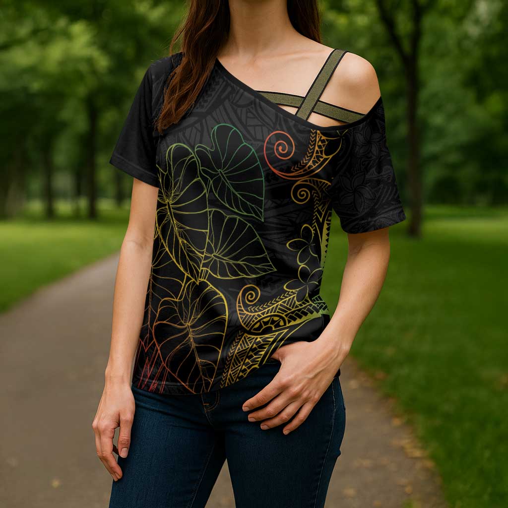 Aloha Hawaii Kalo Cross Shoulder Shirt Reggae Taro Polynesian Pattern LT14 - Polynesian Pride