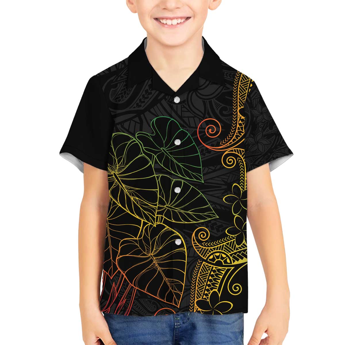 Aloha Hawaii Kalo Family Matching Off The Shoulder Long Sleeve Dress and Hawaiian Shirt Reggae Taro Polynesian Pattern - Polynesian Pride