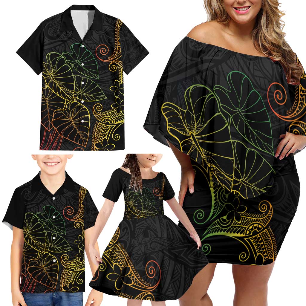 Aloha Hawaii Kalo Family Matching Off Shoulder Short Dress and Hawaiian Shirt Reggae Taro Polynesian Pattern - Polynesian Pride