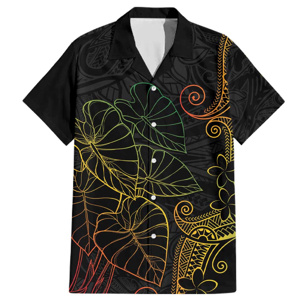 Aloha Hawaii Kalo Family Matching Puletasi and Hawaiian Shirt Reggae Taro Polynesian Pattern LT14 Dad's Shirt - Short Sleeve Black - Polynesian Pride
