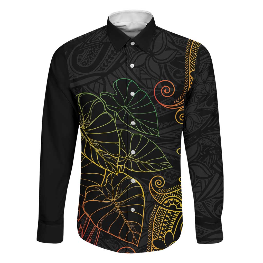 Aloha Hawaii Kalo Family Matching Puletasi and Hawaiian Shirt Reggae Taro Polynesian Pattern LT14 Dad's Shirt - Long Sleeve Black - Polynesian Pride