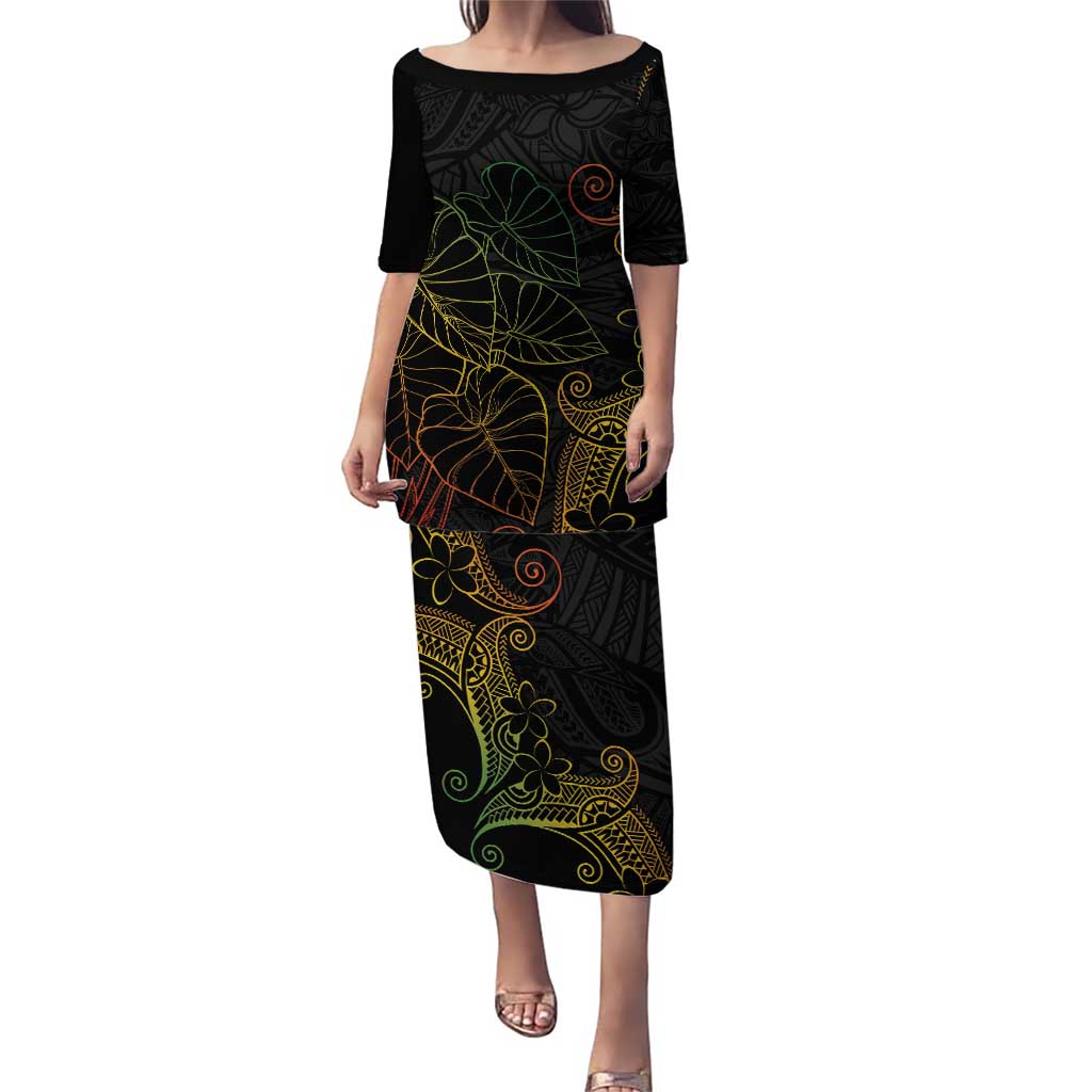 Aloha Hawaii Kalo Family Matching Puletasi and Hawaiian Shirt Reggae Taro Polynesian Pattern LT14 Mom's Dress Black - Polynesian Pride
