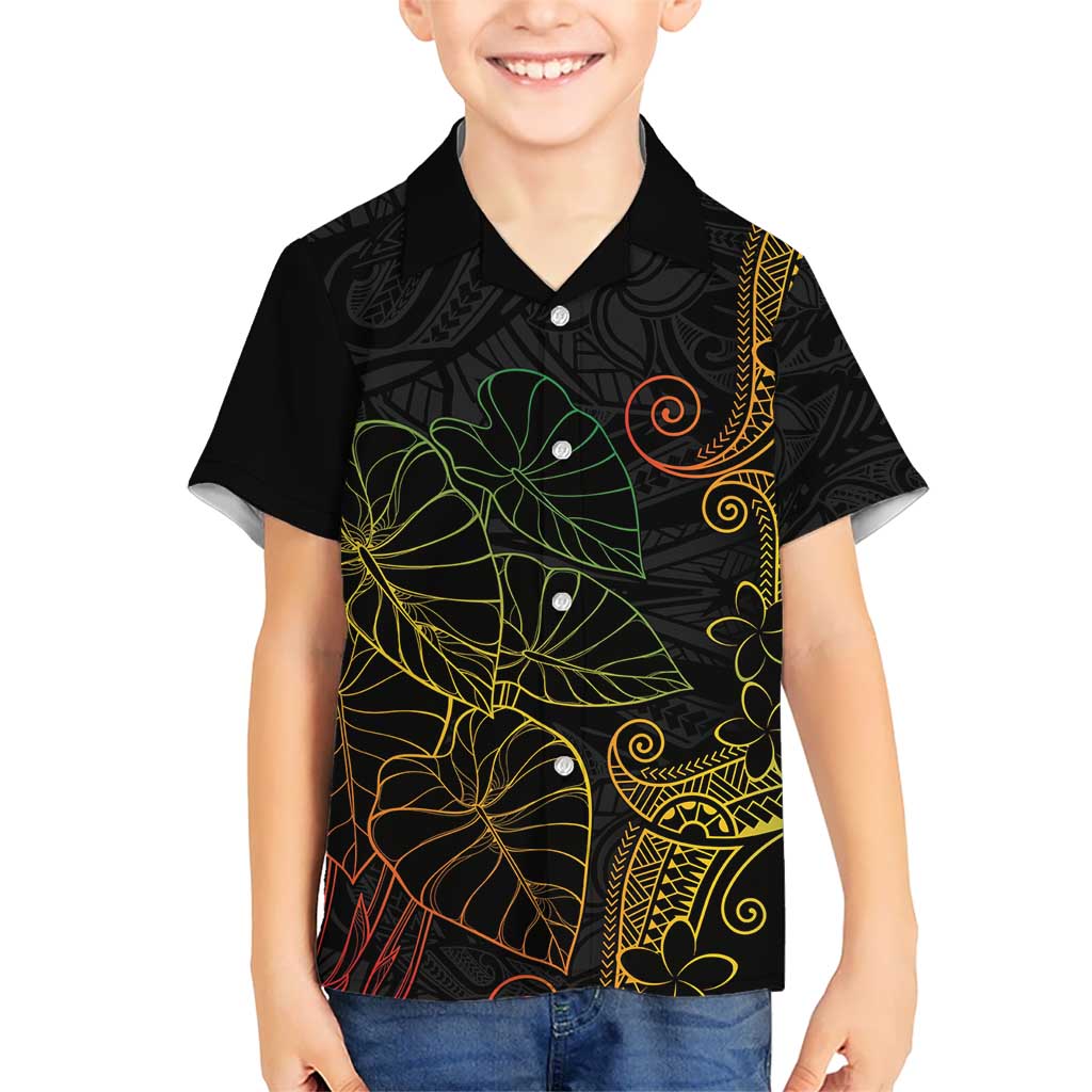 Aloha Hawaii Kalo Family Matching Puletasi and Hawaiian Shirt Reggae Taro Polynesian Pattern LT14 Son's Shirt Black - Polynesian Pride
