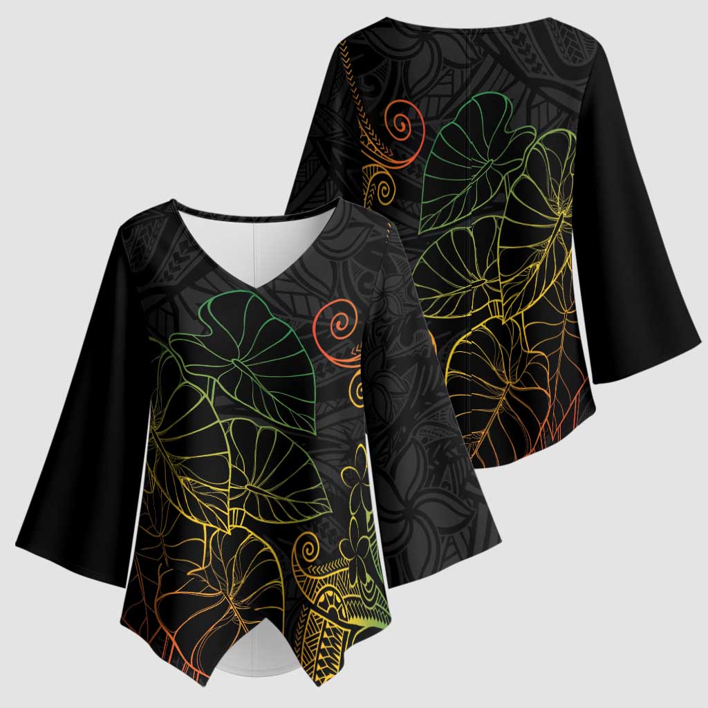 Aloha Hawaii Kalo Kimono Sleeve Blouse Reggae Taro Polynesian Pattern LT14 - Polynesian Pride
