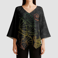 Aloha Hawaii Kalo Kimono Sleeve Blouse Reggae Taro Polynesian Pattern LT14 - Polynesian Pride
