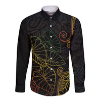 Aloha Hawaii Kalo Long Sleeve Button Shirt Reggae Taro Polynesian Pattern LT14 Unisex Black - Polynesian Pride