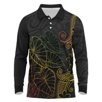 Aloha Hawaii Kalo Long Sleeve Polo Shirt Reggae Taro Polynesian Pattern LT14 Black - Polynesian Pride