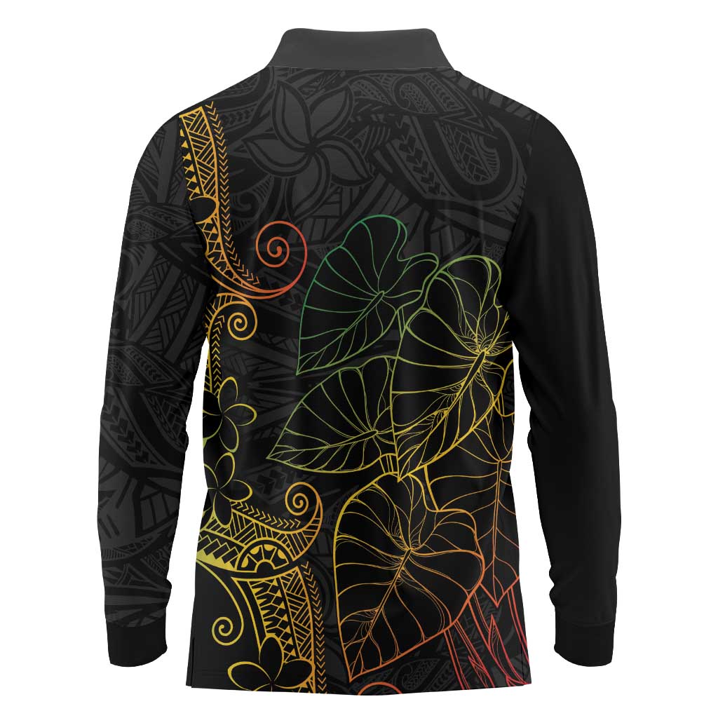 Aloha Hawaii Kalo Long Sleeve Polo Shirt Reggae Taro Polynesian Pattern LT14 - Polynesian Pride