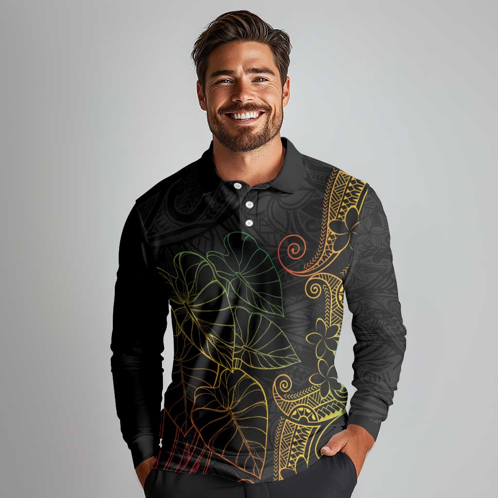 Aloha Hawaii Kalo Long Sleeve Polo Shirt Reggae Taro Polynesian Pattern LT14 - Polynesian Pride