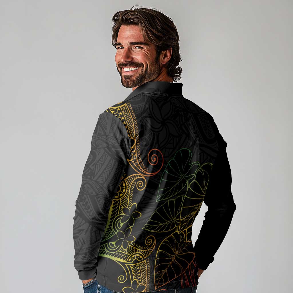 Aloha Hawaii Kalo Long Sleeve Polo Shirt Reggae Taro Polynesian Pattern LT14 - Polynesian Pride
