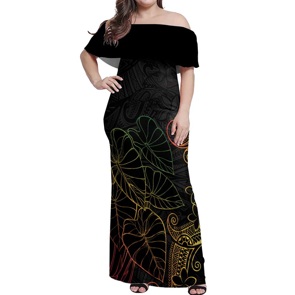 Aloha Hawaii Kalo Off Shoulder Maxi Dress Reggae Taro Polynesian Pattern - Polynesian Pride