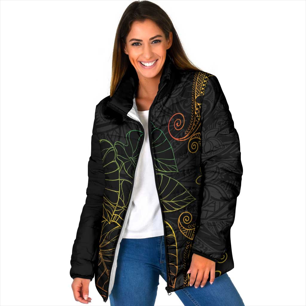 Aloha Hawaii Kalo Padded Jacket Reggae Taro Polynesian Pattern LT14 Women Black - Polynesian Pride