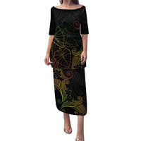 Aloha Hawaii Kalo Puletasi Reggae Taro Polynesian Pattern LT14 Long Dress Black - Polynesian Pride