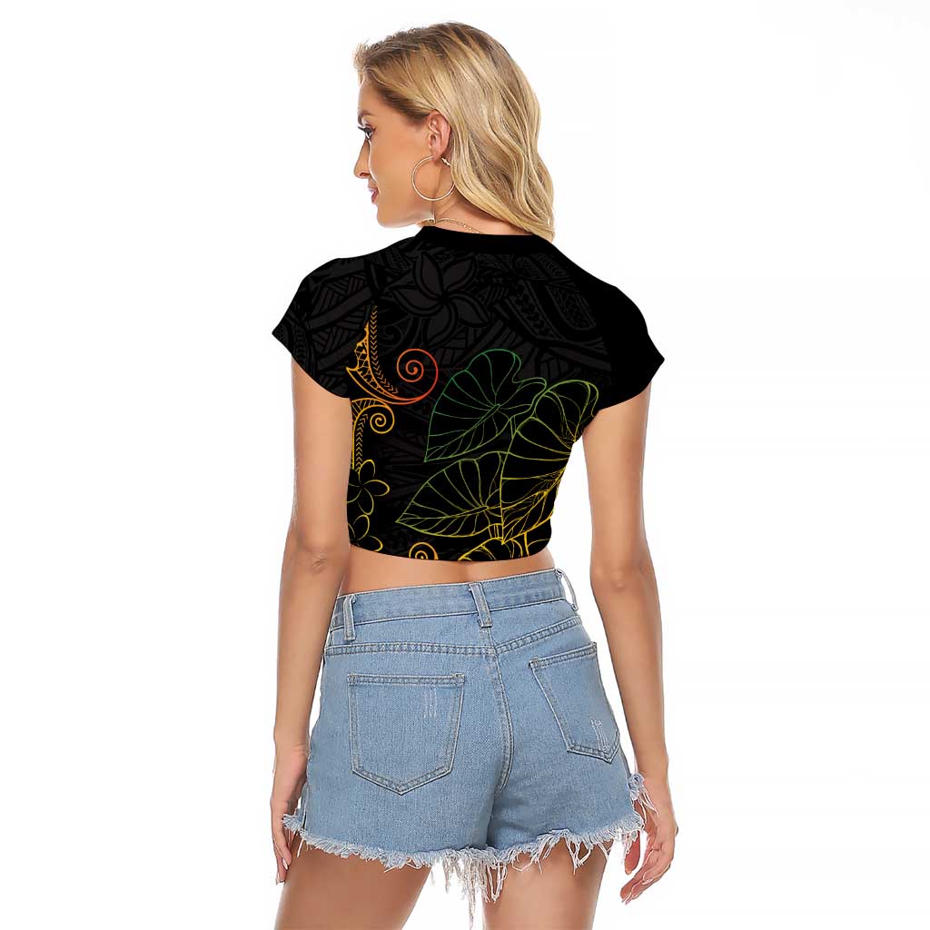 Aloha Hawaii Kalo Raglan Cropped T Shirt Reggae Taro Polynesian Pattern LT14 - Polynesian Pride