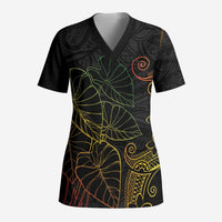 Aloha Hawaii Kalo Scrub Top Reggae Taro Polynesian Pattern LT14 Adult Black - Polynesian Pride